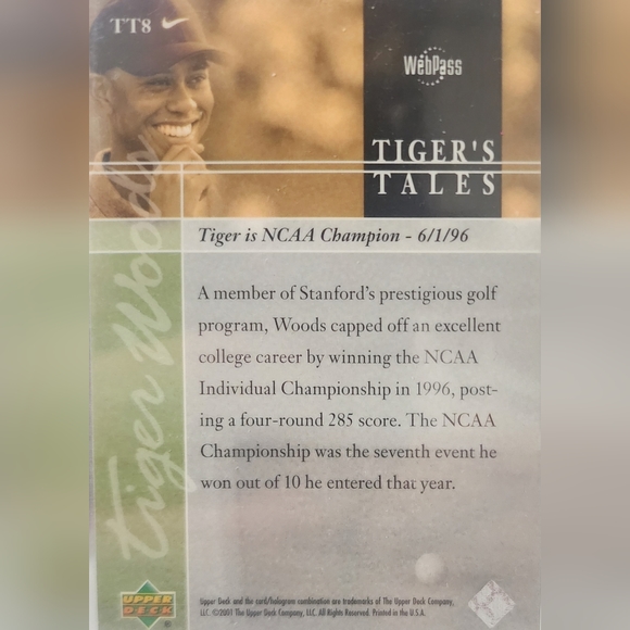 2001 Upper Deck Tiger woods (Tiger Tales)#TT8 - Picture 2 of 2